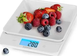 KS100 WH Balance de cuisine Capacité 5 kg Affichage numérique Ajout de poids Précision 1 g Bol 1,2L 4 capteurs précis Duronic