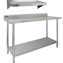 KuKoo Lot de Plan de Travail 150 cm en Inox & 2 Étagères Murales