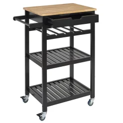 KWIT - Desserte à Roulettes Noire avec Porte-Bouteilles