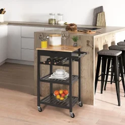 KWIT - Desserte à Roulettes Noire avec Porte-Bouteilles