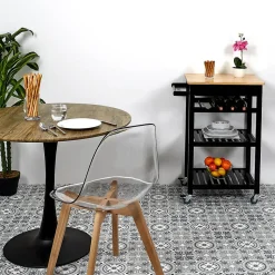 KWIT - Desserte à Roulettes Noire avec Porte-Bouteilles