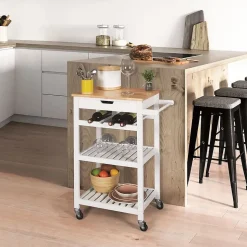 KWIT - Desserte à Roulettes Blanche avec Porte-Bouteilles