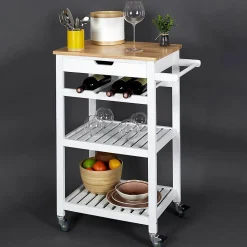 KWIT - Desserte à Roulettes Blanche avec Porte-Bouteilles