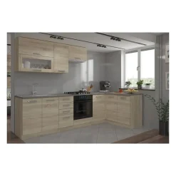 LASSEN Cuisine complete dangle 240x165 cm avec plan de travail - Decor chene sonoma