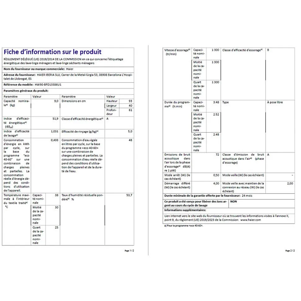 Lave linge top Haier HW90 BPD13386U S