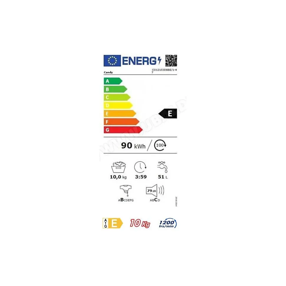 Lave-linge frontal 10kg 1200 tours/min noir Candy CO12103DBBE/1-47 smartpro