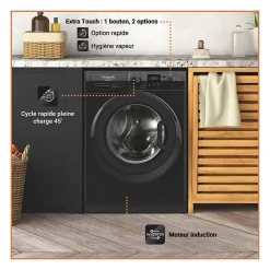 Lave-linge hublot HOTPOINT NS11469FBKFR - 11 kg - Induction - L60cm - 1400 trs/min - Classe A - Noir