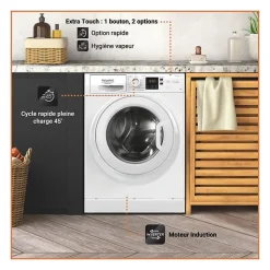 Lave-linge hublot HOTPOINT NS11469FWKFR - 11 kg - Induction - L60cm - 1400 trs/min - Classe A - Blanc