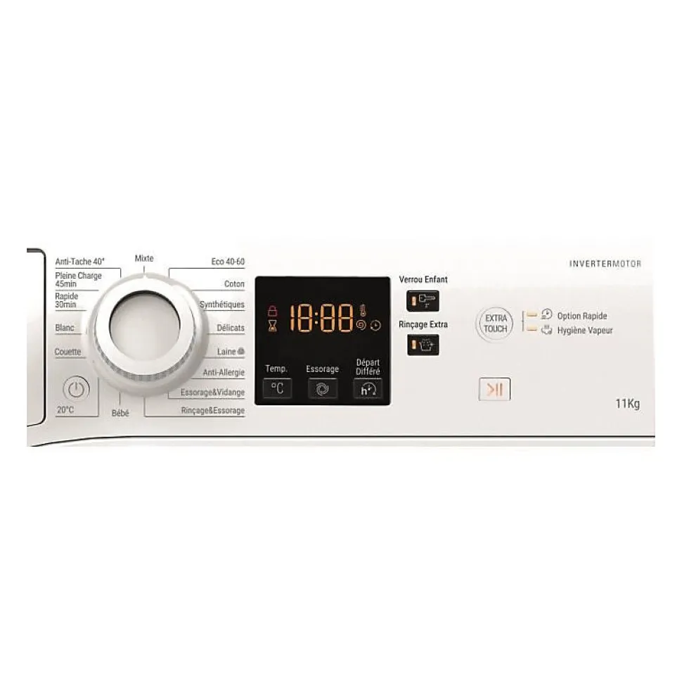 Lave-linge hublot HOTPOINT NS11469FWKFR - 11 kg - Induction - L60cm - 1400 trs/min - Classe A - Blanc