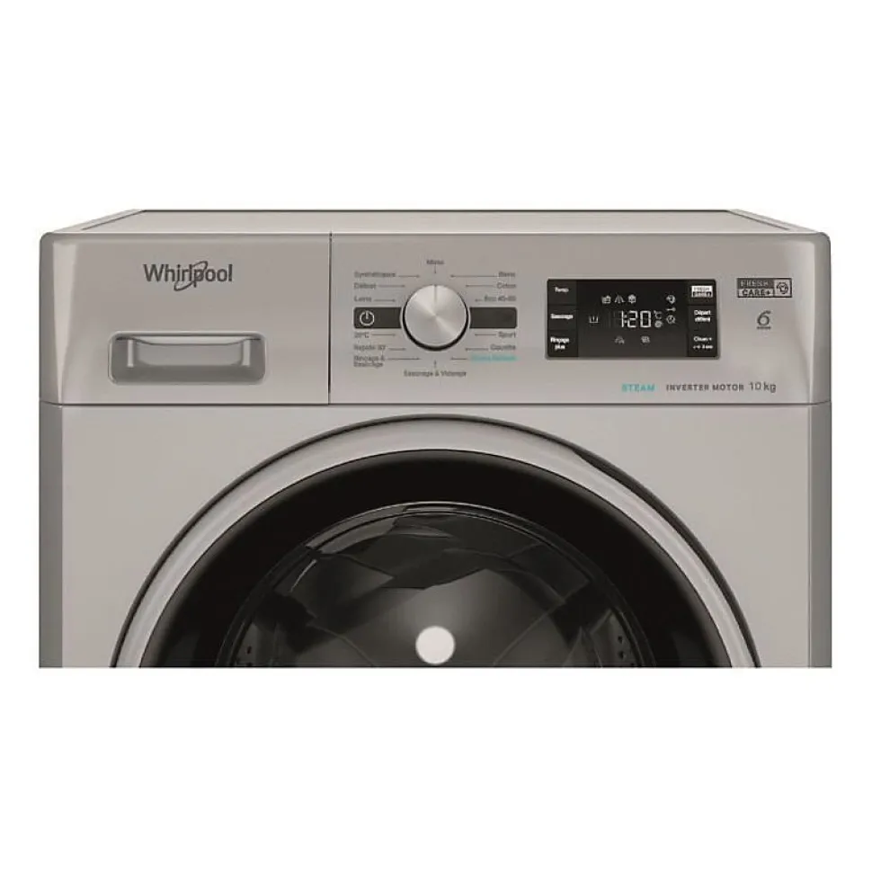 Lave-linge hublot WHIRLPOOL FFBP10489SBSVFR - 10 kg - Induction - L60cm - 1400 trs/min - Silver