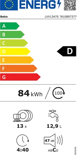 Lave-vaisselle 60cm 13 couverts 47db Beko LVV1347S b100