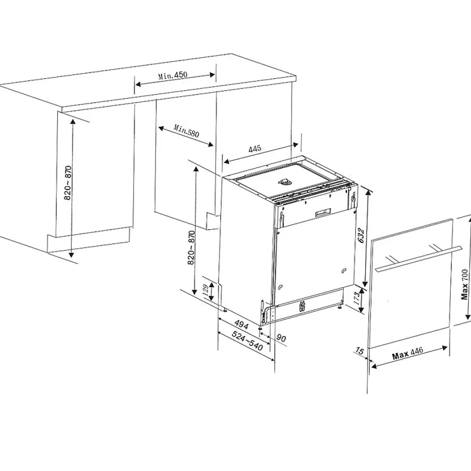 Lave-vaisselle 45cm 10 couverts 47db intégrable avec bandeau Brandt VS1010X