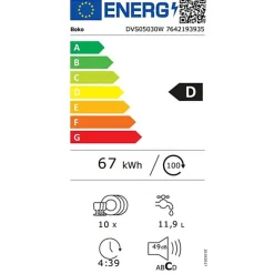 Lave-vaisselle 45cm 10 couverts 49db inox Beko DVS05030W bpro 500