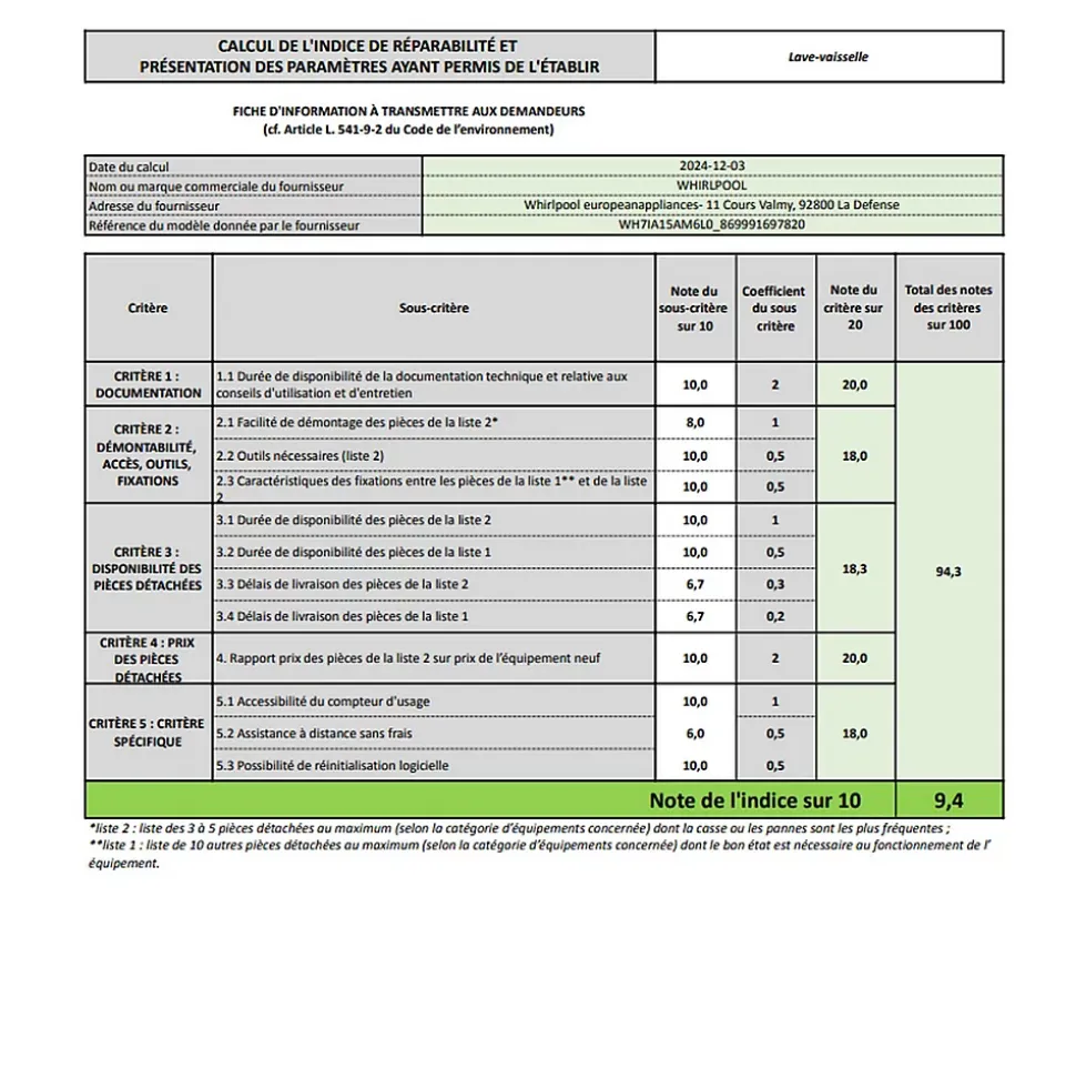 Lave-vaisselle 60cm 15 couverts 38db tout intégrable Whirlpool WH7IA15AM6L0