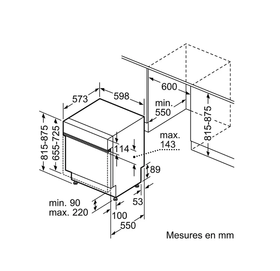 Lave-vaisselle semi-encastrable BOSCH SMI6ZCS10E SER6 - 14 couverts - Induction - L60cm - 40 dB - Classe B - Acier Brossé