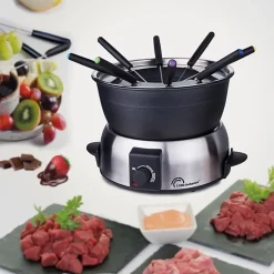 LITTLE BALANCE 8386 Fondue Elegance 8, Fondue électrique 8 personnes, Caquelon anti-adhésif 1,8 litres, 800 W, Inox brossé
