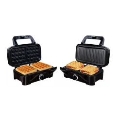 LITTLE BALANCE 8368 Speed'n Mixt 1200, Gaufrier & Grill 2 en 1, 1 plaque Gaufres, 1 plaque Gril interchangeables, 1200 W, Inox