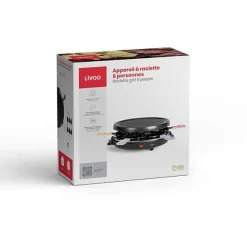 Livoo - Appareil à raclette 6 personnes DOC207P - 800W, plateau grill amovible, 29x29 cm, accessoires
