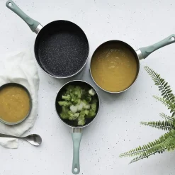 LIVOO MEN125VS set de 3 casseroles aspect pierre diamètres 16 - 18 - 20 cm en aluminium coloris Vert