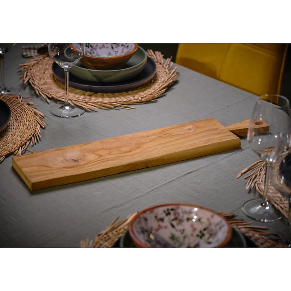 Longue planche à découper 60 cm en bois de teck avec manche - ELEA