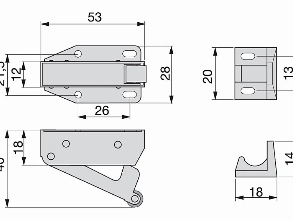 Loqueteau mécanique EMUCA Tip Latch 9109005 zingué, coffre acier nickelé 60 x 30 x 25 mm