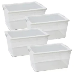 Lot 4 boîte de rangement hermétique 15 L, caisse de transport avec couvercle solide et clips sur les côtés-L 42 x P 29 x H 17.5 cm