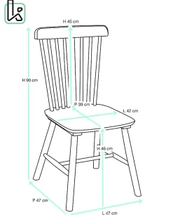 Lot 2 chaises bistrot à barreaux, bois massif hevea, MONA (Bois Clair)