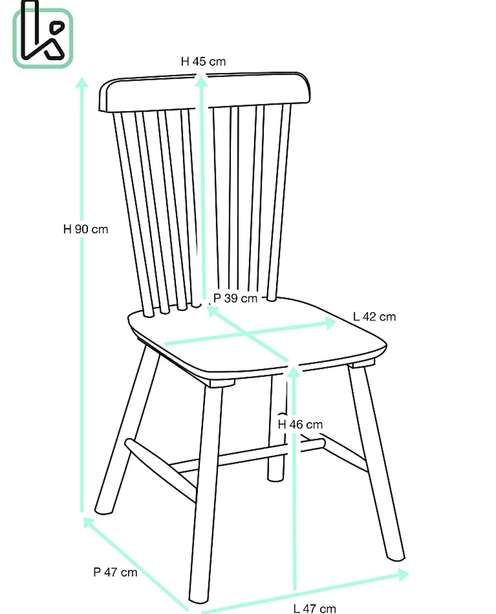Lot 2 chaises bistrot à barreaux, bois massif hevea, MONA (Bois Clair)