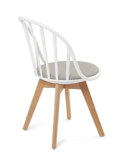 Lot 2 Chaises Bistrot à Barreaux Scandinaves Coussin Pieds Bois Clair BOLD (blanc Gris)