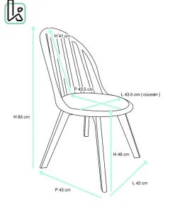 Lot 2 Chaises Bistrot à Barreaux Scandinaves Coussin Pieds Bois Clair BOLD (blanc Gris)