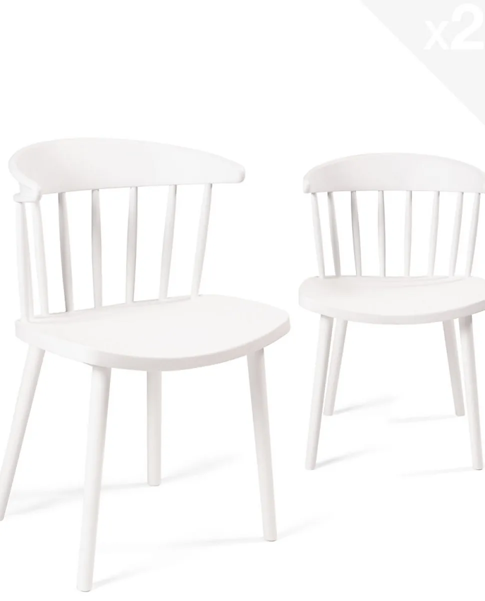 Lot 2 Chaises Cuisine à Barreaux Windsor Western, Plastique Souple Large Assise Dia (blanc)