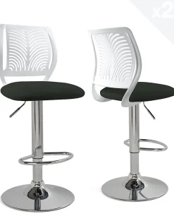 Lot 2 Chaises De Bar Coussin Simili, Pivotant Hauteur Réglable SAWA (blanc Noir)