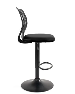 Lot 2 Chaises De Bar Coussin Simili, Pivotant Hauteur Réglable SAWA (noir Intégral)