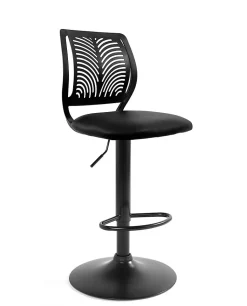 Lot 2 Chaises De Bar Coussin Simili, Pivotant Hauteur Réglable SAWA (noir Intégral)