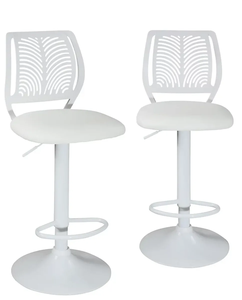 Lot 2 Chaises De Bar Coussin Simili, Pivotant Hauteur Réglable SAWA (blanc Intégral)