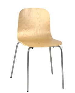 Lot 4 Chaises de Cuisine design Retro Siège Bois Pieds Chrome Rio (bois Clair)