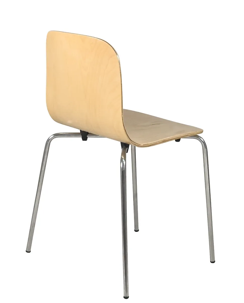 Lot 4 Chaises de Cuisine design Retro Siège Bois Pieds Chrome Rio (bois Clair)