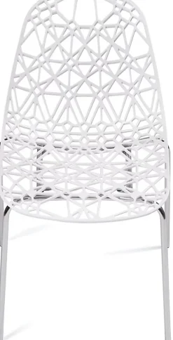 Lot 4 Chaises de Cuisine design Siège dentelle Nid D'abeille Pieds Chrome IKO (blanc)