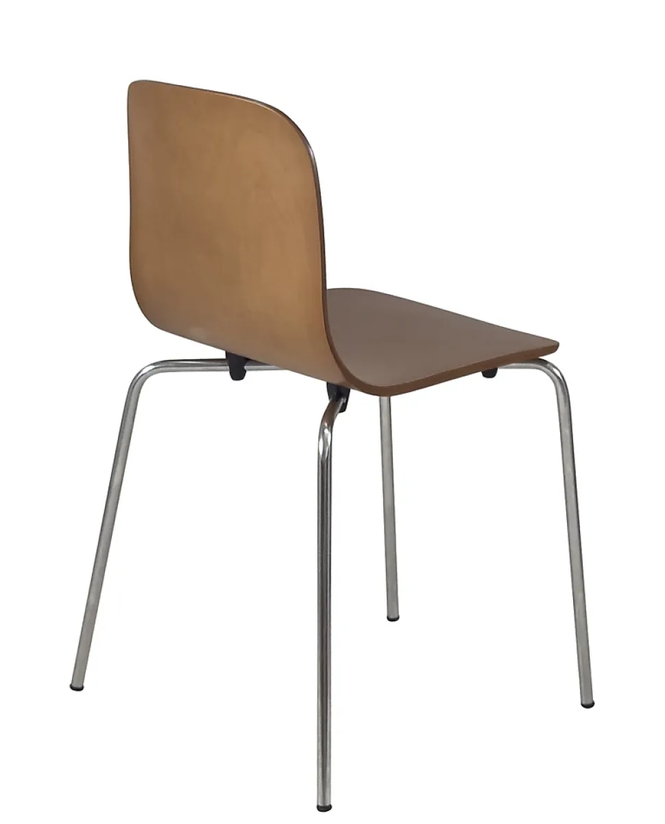 Lot 4 Chaises de Cuisine design Retro Siège Bois Pieds Chrome Rio (bois Foncé)