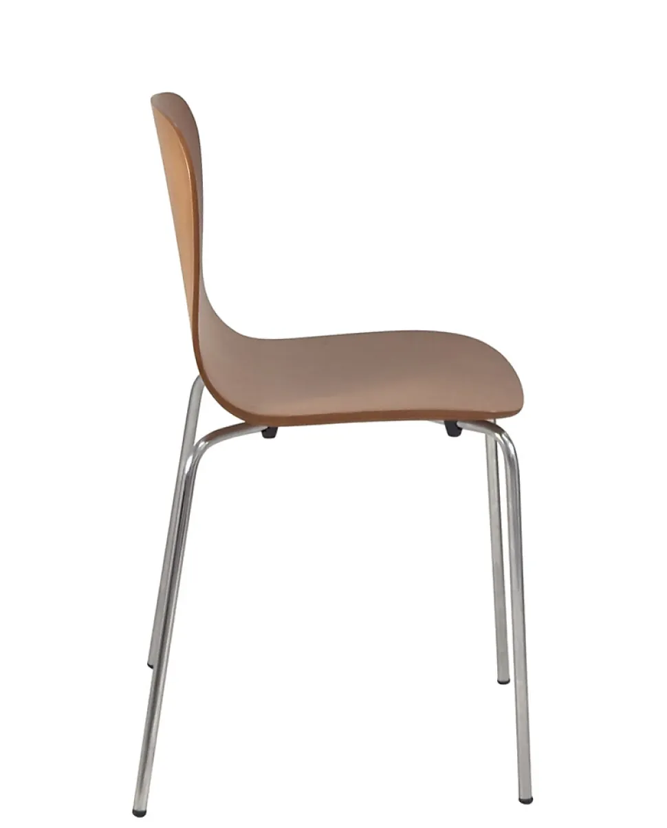 Lot 4 Chaises de Cuisine design Retro Siège Bois Pieds Chrome Rio (bois Foncé)