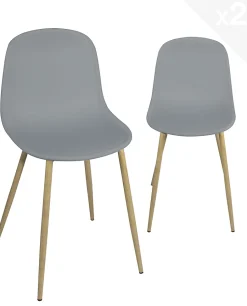Lot 2 Chaises de Cuisine design Scandinave Pieds Métal Ton Bois Clair Yeni (gris)