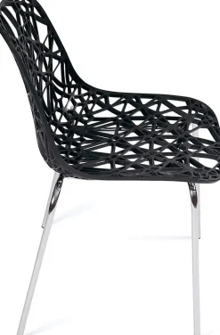 Lot 4 Chaises de Cuisine design Siège dentelle Nid D'abeille Pieds Chrome IKO (noir)