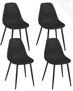 Lot 4 Chaises de Cuisine design Siège Plastique Souple Pieds Métal NOVA (noir)