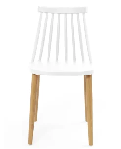 Lot 2 Chaises de Cuisine Scandinaves Plastique à Barreaux Pied Métal Ton Bois BAO (blanc)