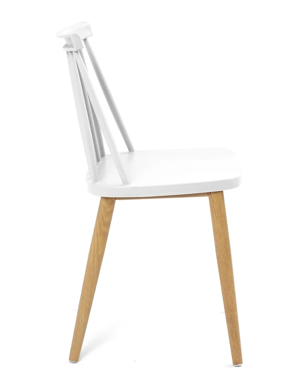 Lot 2 Chaises de Cuisine Scandinaves Plastique à Barreaux Pied Métal Ton Bois BAO (blanc)