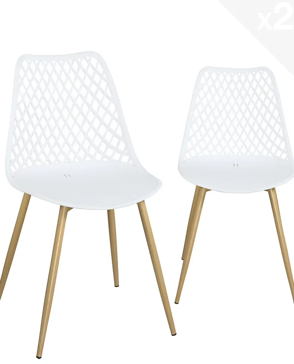 Lot 2 chaises modernes scandinaves pieds métal kia (blanc)