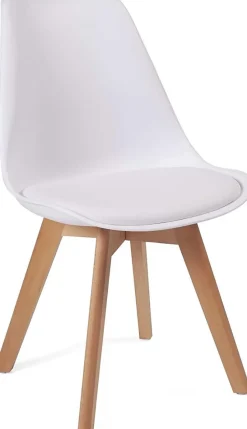 Lot 2 Chaises Scandinaves Large Siège Coussin Simili Pieds Bois Hêtre LAO (blanc)