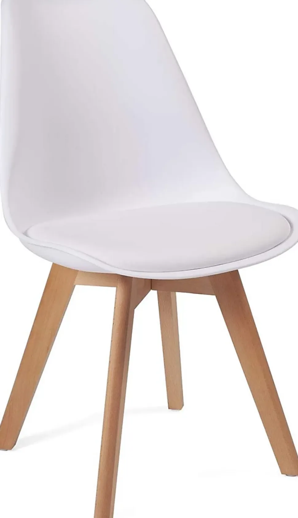 Lot 2 Chaises Scandinaves Large Siège Coussin Simili Pieds Bois Hêtre LAO (blanc)