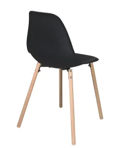 Lot 4 Chaises Scandinaves de Cuisine Siège Plastique Souple Pieds Bois Clair OVA (noir)