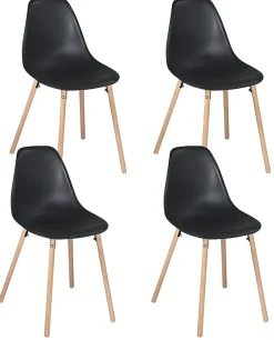 Lot 4 Chaises Scandinaves de Cuisine Siège Plastique Souple Pieds Bois Clair OVA (noir)